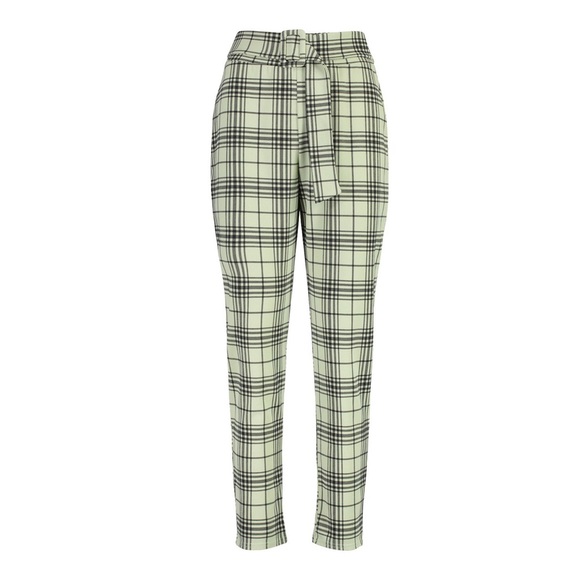 Boohoo Green Checked Belted Pants - Picture 2 of 4